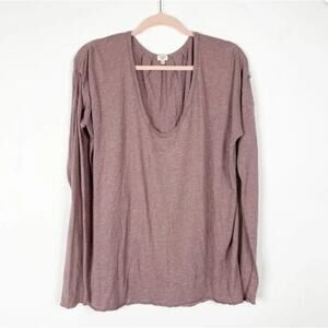 Aritzia Wilfred Mauve Pink Soft Long Sleeve Loose Fit Plunge Neckline Top Sz M